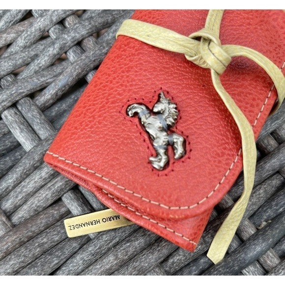 Mario Hernandez Leather Small Travel Jewelry Case Orange Yellow Unicorn Logo - Picture 3 of 10
